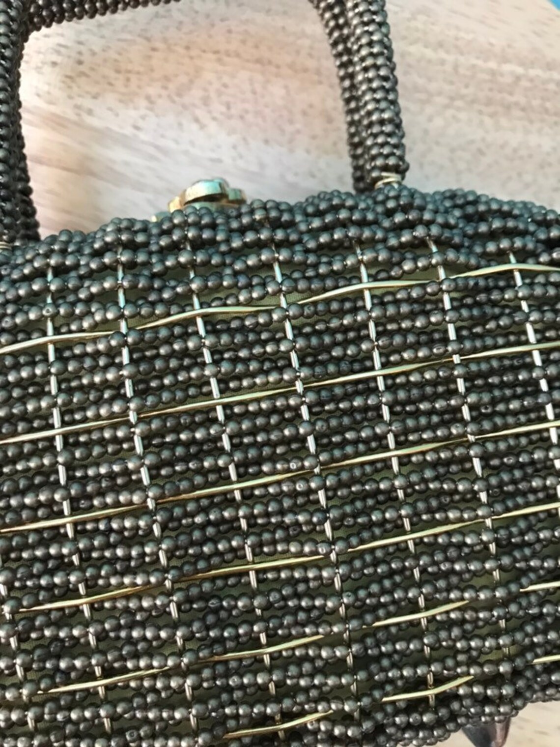 1960s Gold Woven Wire Basket Box Mini Suitcase Beaded Novelty Etsy