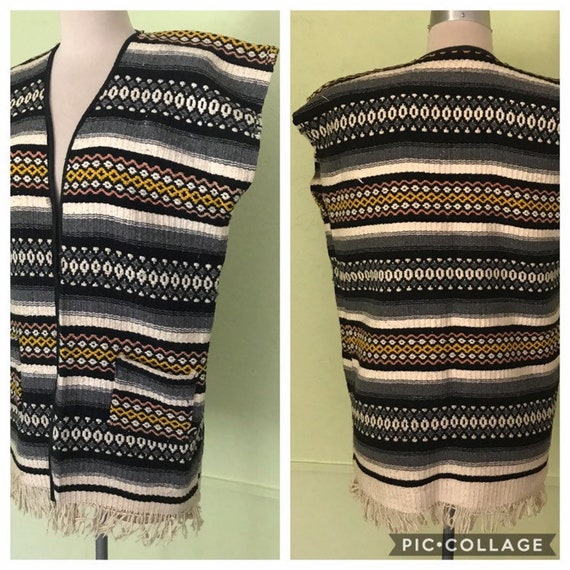 1960s Woven Serape Hippie Upcycled Falsa Blanket B
