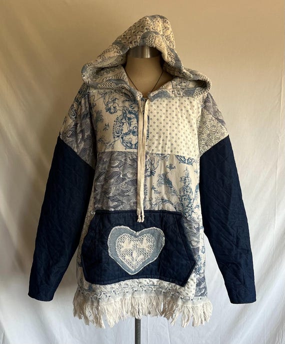 Upcycled Quilted Pullover Jacket: Handmade Patchw… - image 7