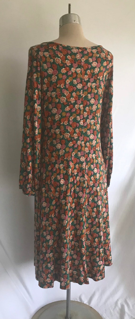 1970s Jersey Knit ROSE Print Tie Front Dress - Bo… - image 10