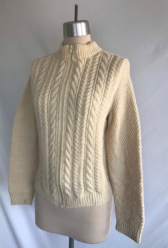 Vintage Hand Knit Wool Fisherman Cardigan - Aran … - image 2