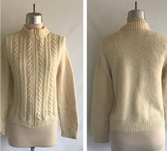 Vintage Hand Knit Wool Fisherman Cardigan - Aran … - image 1