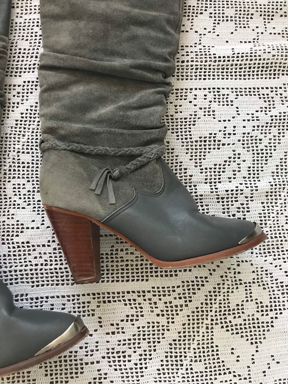 1980s KINNEY Gray Leather High Heeled Boots - Boh… - image 4