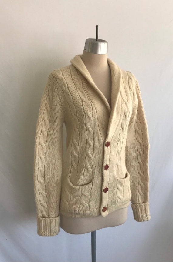 1920s Style Wool Cabled Cardigan With 