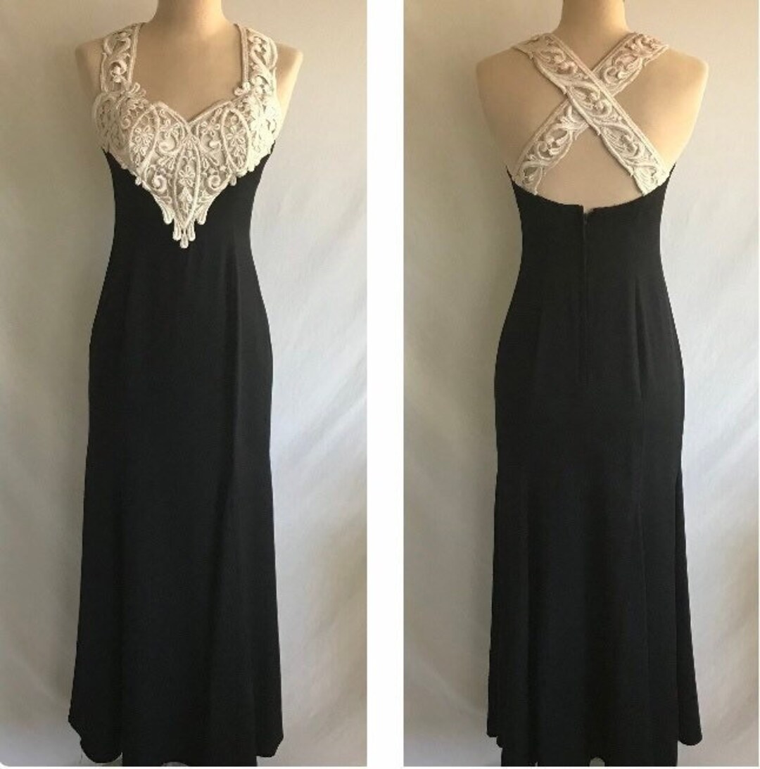 Vintage Scott McCLINTOCK Ivory Lace Floral Bows Dress 80s
