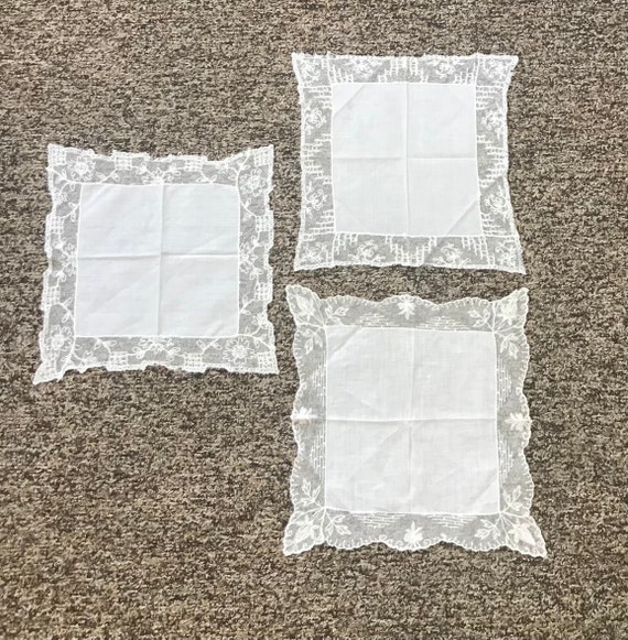 Set of 3 Edwardian Lace Handkerchiefs - Steampunk… - image 1