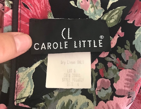 1980s Carole Little Black and Pink Floral Rayon P… - image 10