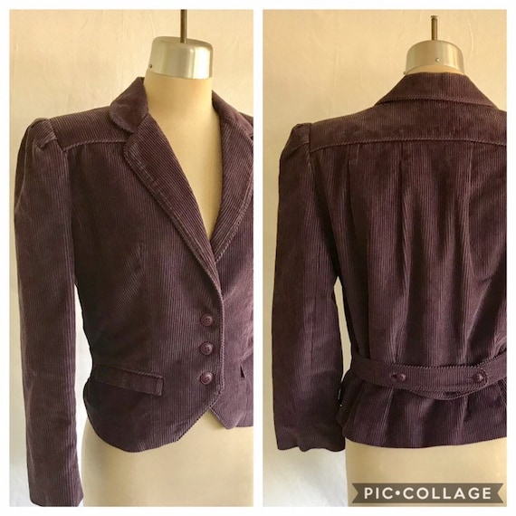 1980s Does 1940s Dusty Purple Corduroy Puff Sleeve