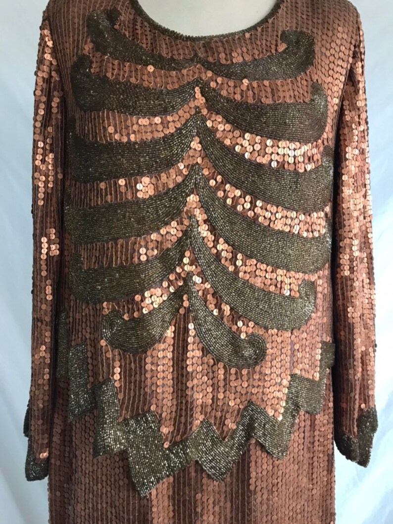 1970s Does 1920s Heavily Beaded and Sequined Art Deco Flapper Style Party Dress image 3