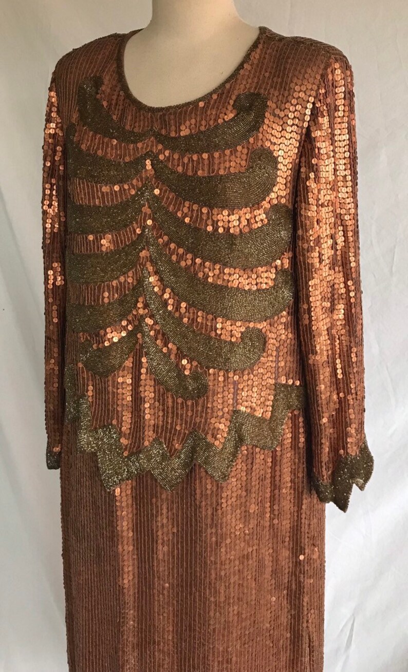 1970s Does 1920s Heavily Beaded and Sequined Art Deco Flapper Style Party Dress image 2