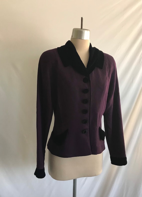1990s Does 1940s Purple Wool Hourglass Fit Jacket 