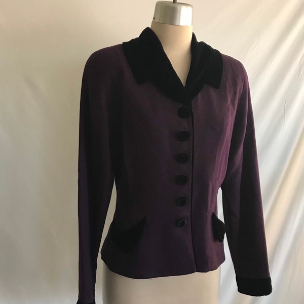 1990s Does 1940s Purple Wool Hourglass Fit Jacket - Purple Suit Jacket - Velvet Suit Jacket -Pin Up Jacket -Holiday Jacket -Art Deco Jacket