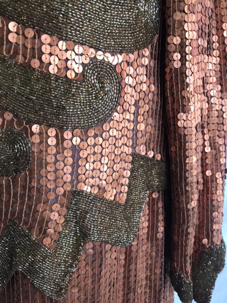 1970s Does 1920s Heavily Beaded and Sequined Art Deco Flapper Style Party Dress image 9