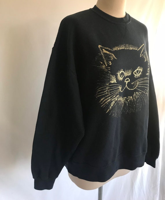 Hand Painted Gold CAT Sweatshirt - Novelty Sweats… - image 5