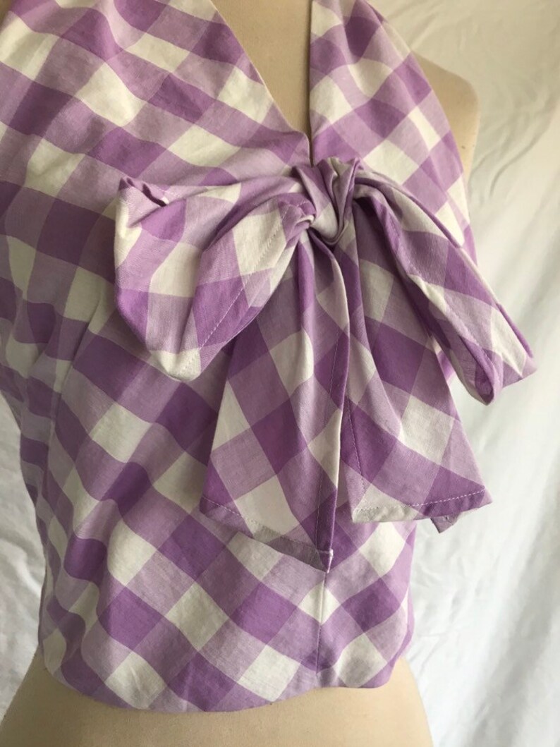 1940/'s Giant Gingham Cotton Repro Halter Top with Bow