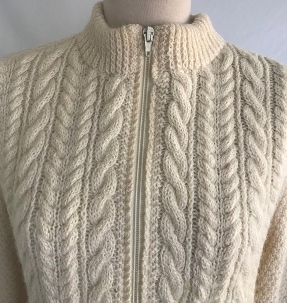 Vintage Hand Knit Wool Fisherman Cardigan - Aran … - image 5