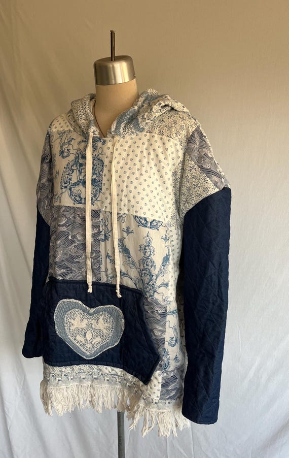 Upcycled Quilted Pullover Jacket: Handmade Patchw… - image 2