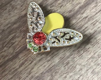 1950s Enamel FLY Lacewing Rhinestone Novelty Brooch