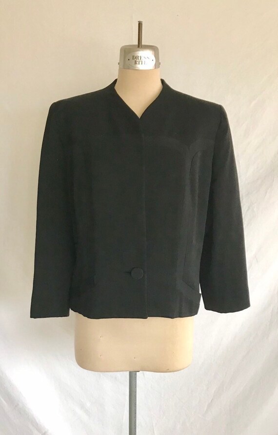 1940s Black Wool Gabardine Pieced Jacket - Art De… - image 3