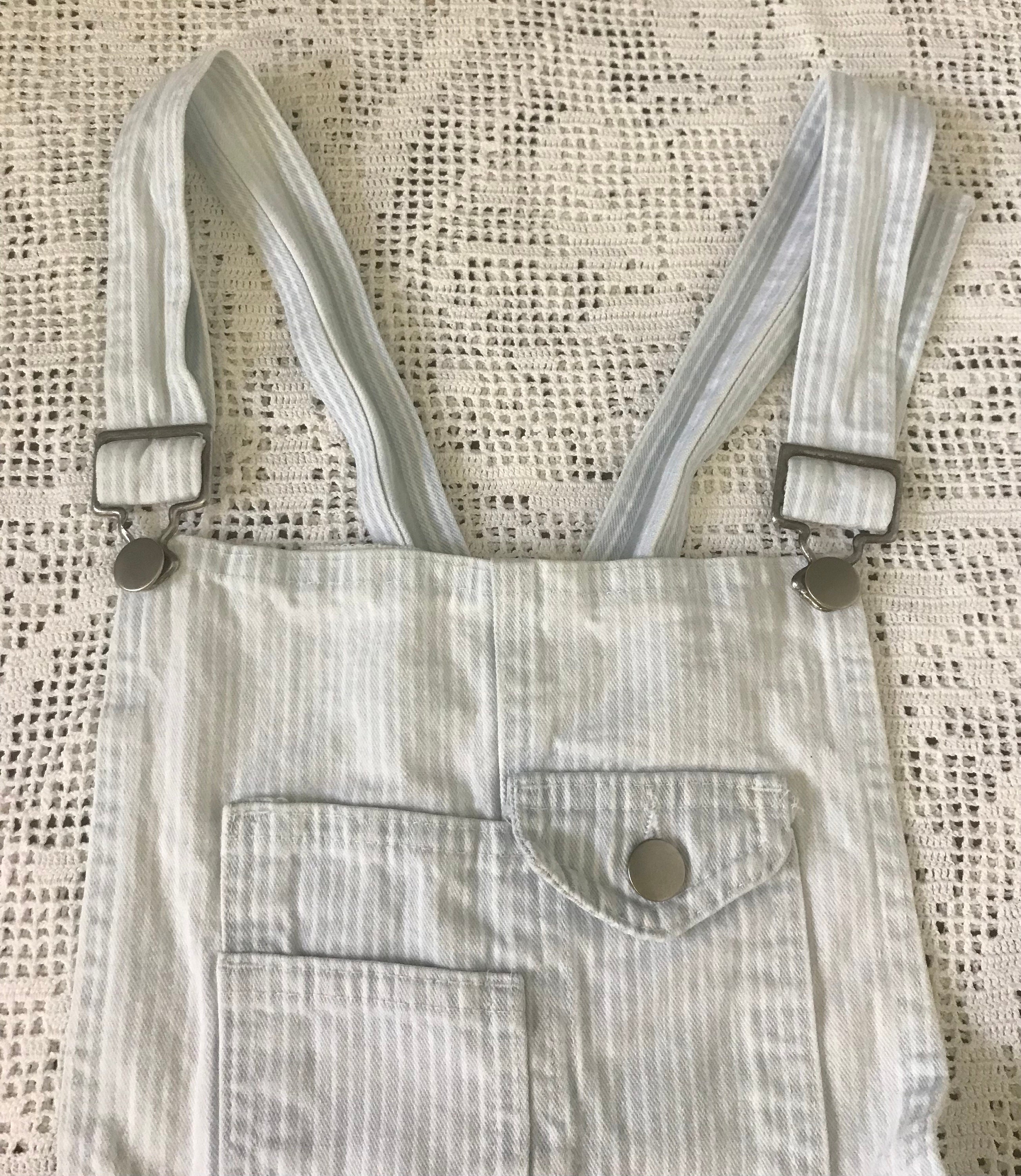 1980s Eddie Bauer Denim Overalls: Engineer Stripe Bib, High Waist  display picture 1
