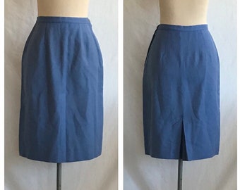 1950s Wool Pencil Skirt with Kickpleat Cornflower Blue - Pin Up Style