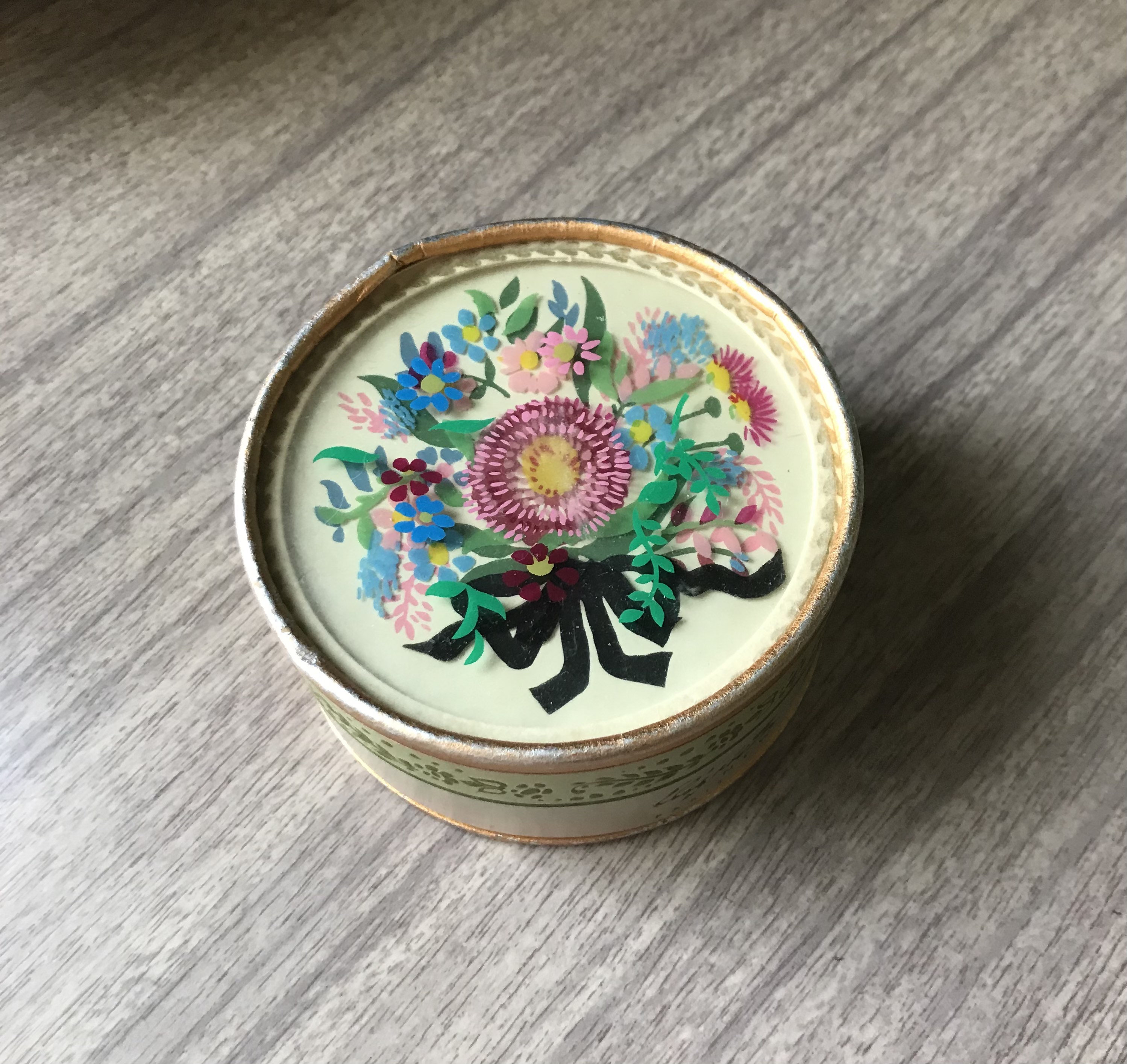 1950s ELIZABETH ARDEN Pink Floral Face Powder Box - Pin Up Cosmetics - Vintage Boudoir Decor