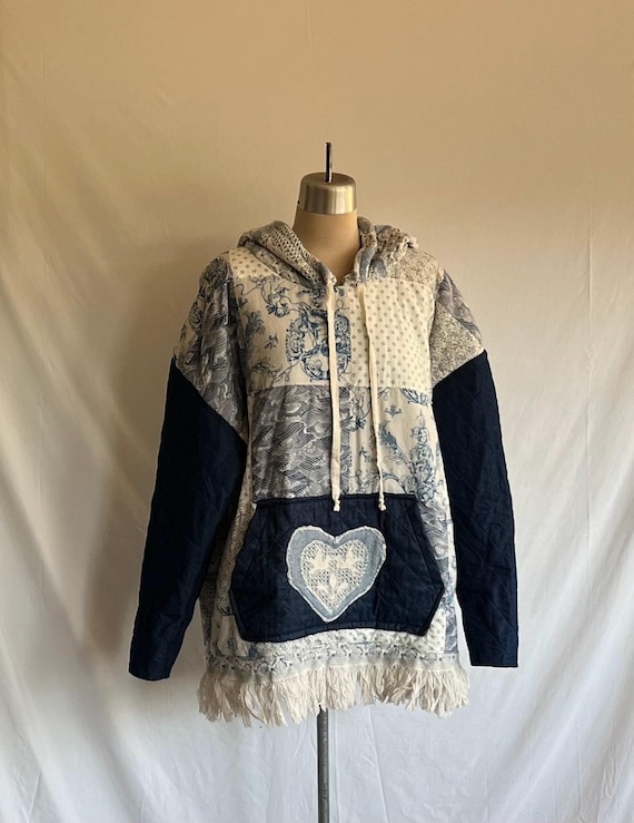 Upcycled Quilted Pullover Jacket: Handmade Patchw… - image 1