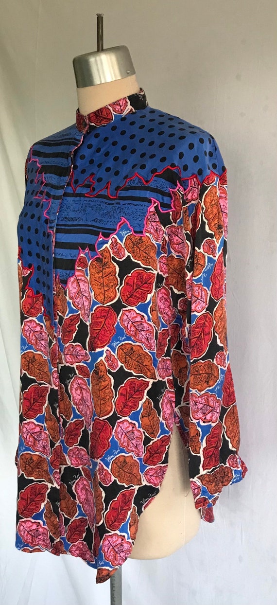 1990s DIANE FREIS Silk Pieced Blouse - Mandarin C… - image 3