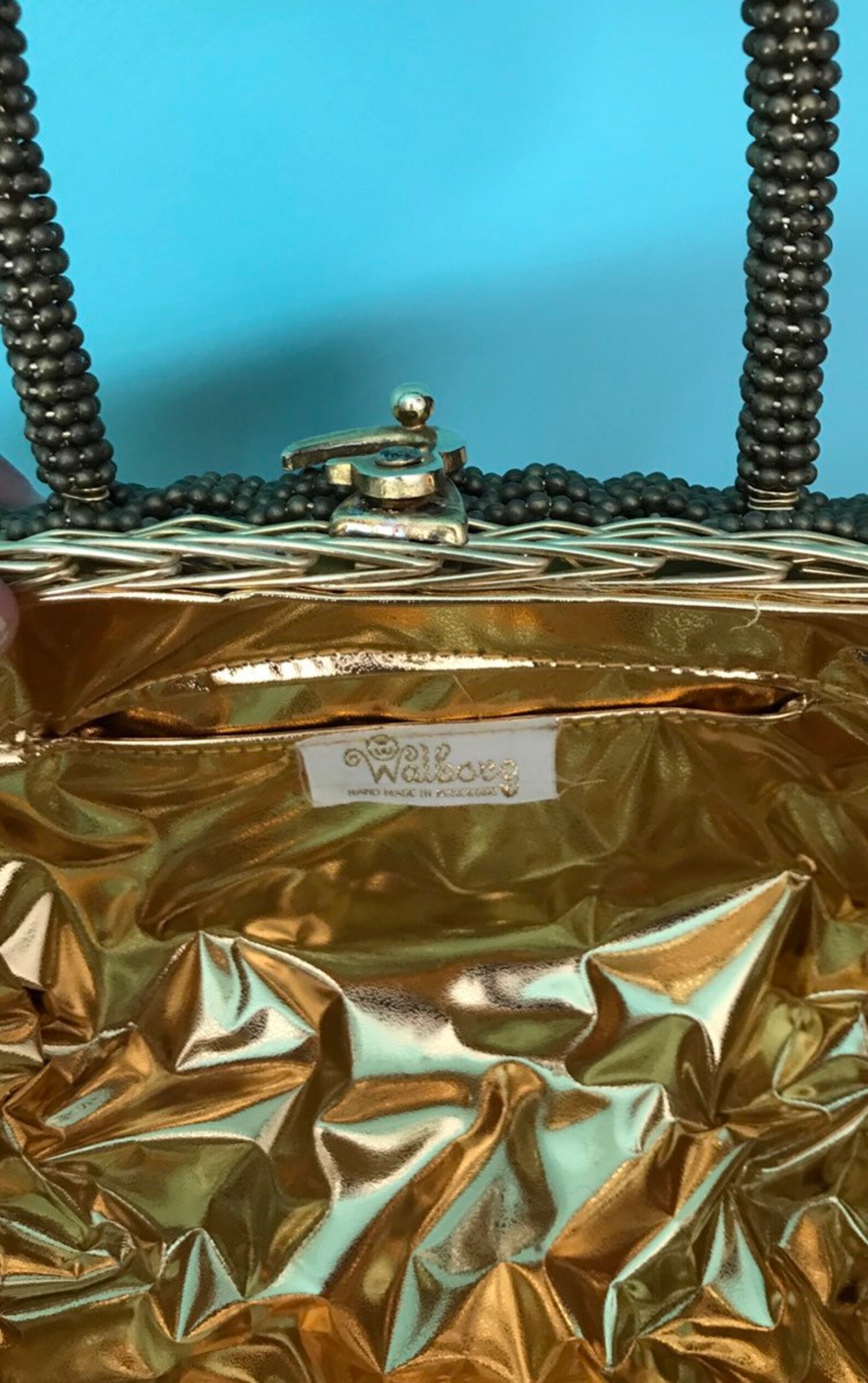 1960s Gold Woven Wire Basket Box Mini Suitcase Beaded Novelty Etsy