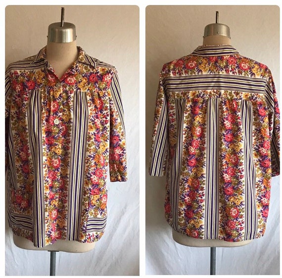 1950s Homefront Cotton Striped Cheerful Floral Smo