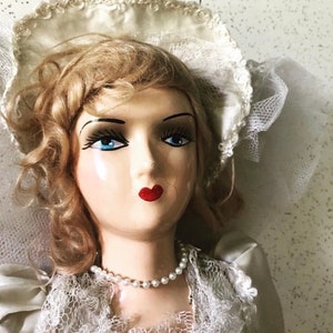 1930s 1940s Blonde Boudoir Doll in Bridal Gown - Bed Doll - Composition Doll - Large Doll - Carnival Doll -Weird Stuff -Bride Doll