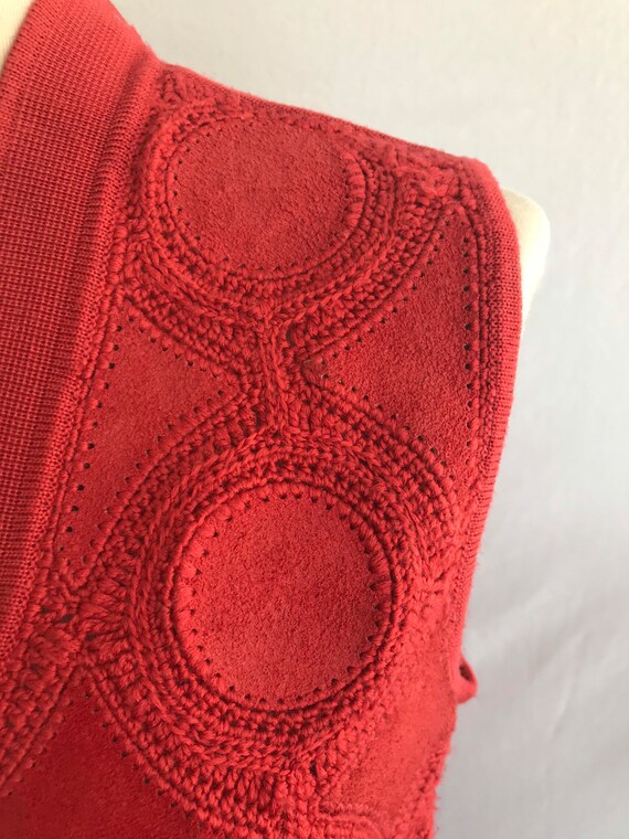 1960s Boho Patchwork Suede Leather Vest: Crochet … - image 7