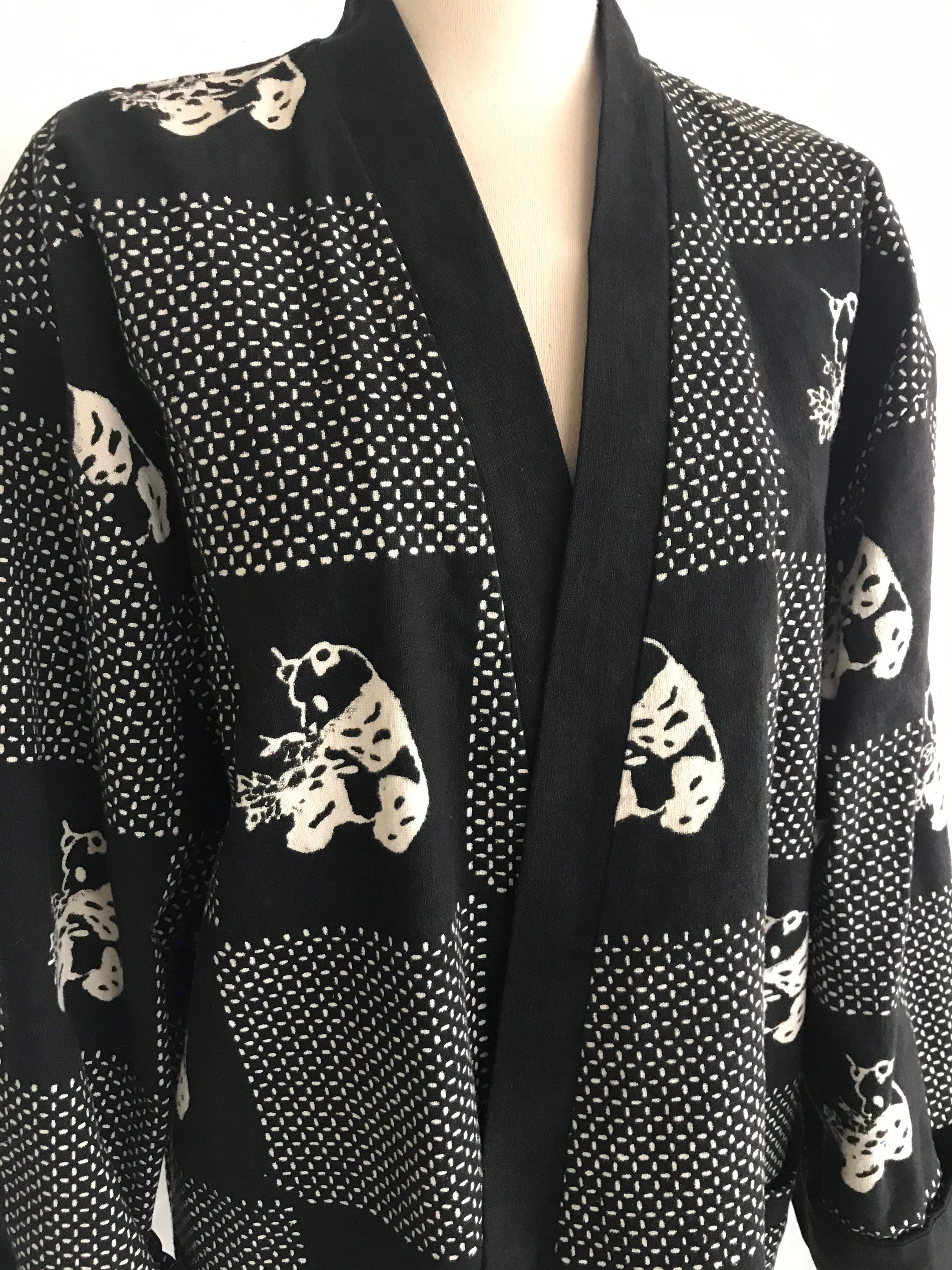 90s Oversized Cotton Kimono with Panda Print Batik Technique | Etsy