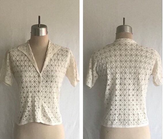 1940s 1950s Sweet Dainty White Cotton Crocheted La