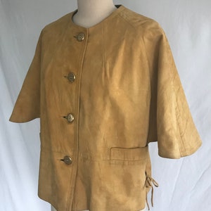 1960s Honey Suede Capelet Coat 60s Suede Coat Mod Suede Coat Space Age Jacket Boho Coat Cape Coat image 9