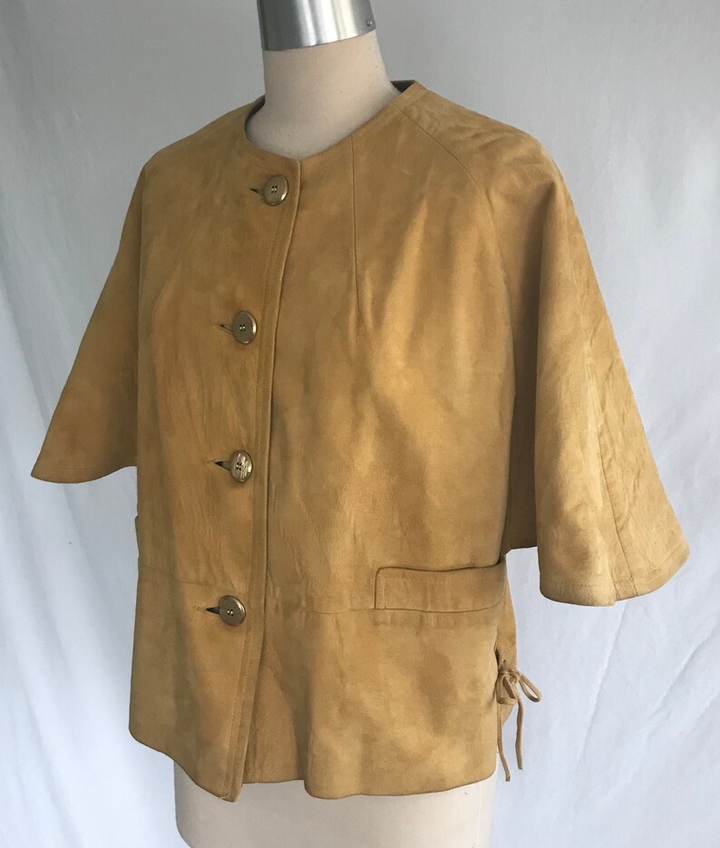 1960s Honey Suede Capelet Coat 60s Suede Coat Mod Suede Coat Space Age Jacket Boho Coat Cape Coat image 9