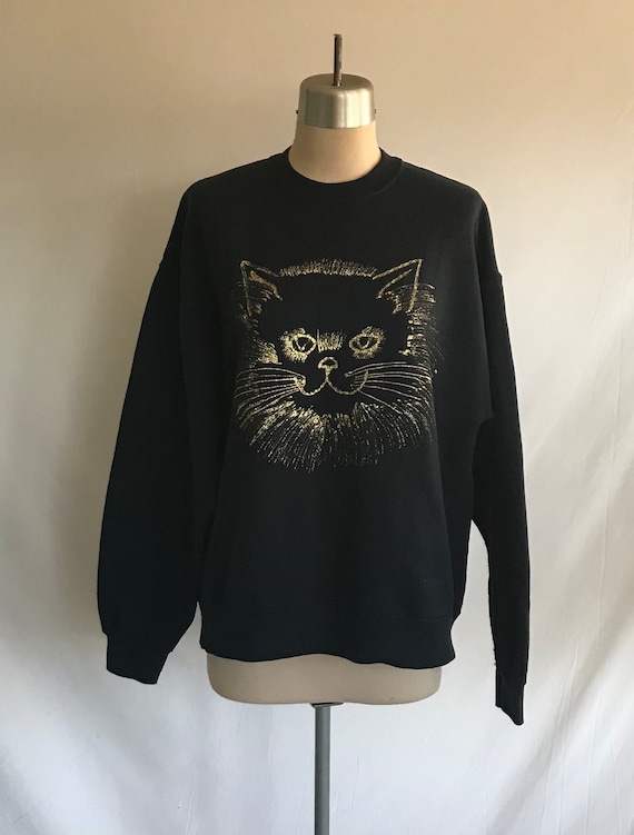 Hand Painted Gold CAT Sweatshirt - Novelty Sweats… - image 2