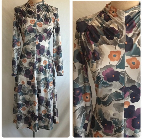 1970s Does 1930s Deco Floral Knit Long Sleeve Mock