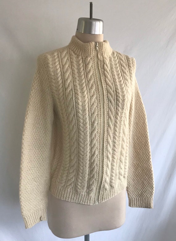 Vintage Hand Knit Wool Fisherman Cardigan - Aran … - image 3