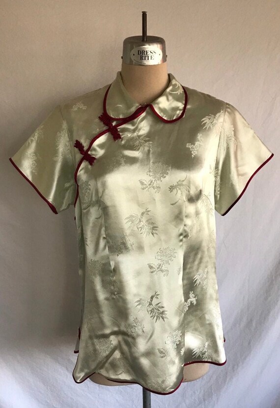 1970s Does 1930s Seafoam Green Brocade Cheongsam B