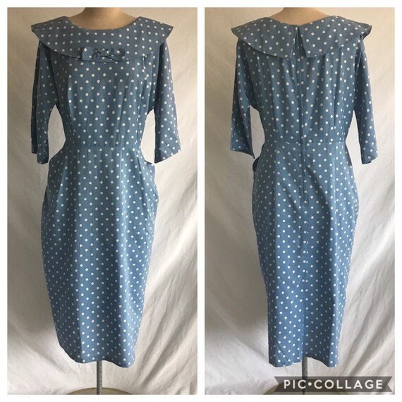 1950s Volup Sky Blue and White Polka Dot Pocketed