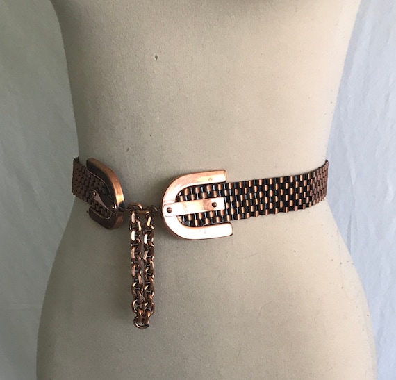 1950s Copper RENOIR Basket Weave Cinch Belt with H