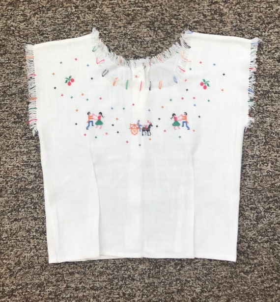 1950s Linen Hand Embroidered KIDS Blouse - Peasant