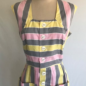 1940s Repro Pastel Striped Sleeveless Dress with Pockets - Square Neck Dress - Pin Up Dress - Rockabilly Dress - Summer Dress -A Line Dress