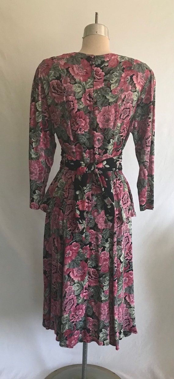 1980s Carole Little Black and Pink Floral Rayon P… - image 7