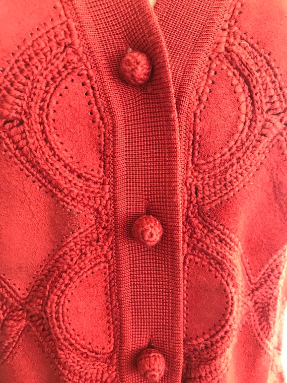 1960s Boho Patchwork Suede Leather Vest: Crochet … - image 6