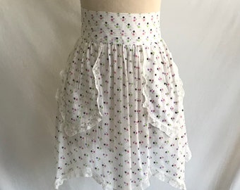 1920s 1930s Polka Dot Semi Sheer Half Apron with Pockets - Zig Zag Hem -Lace Trimmed Apron-Flapper Apron-Depression Era Apron-Art Deco Apron