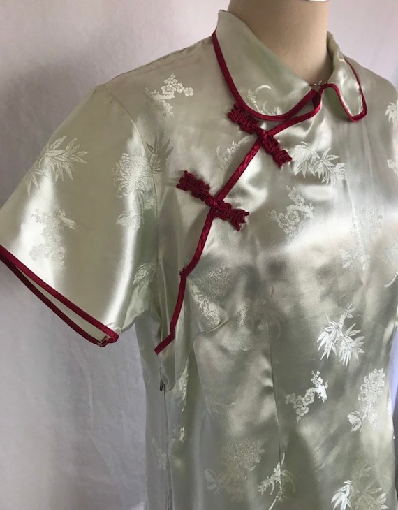 1970s Does 1930s Seafoam Green Brocade Cheongsam B