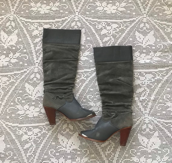 1980s KINNEY Gray Leather High Heeled Boots - Boh… - image 5