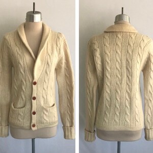 1920s Style Wool Cabled Cardigan with Pockets - Flapper Cardigan - Fisherman Sweater - Boho Cardigan - V Neck Cardigan - Hand Knit